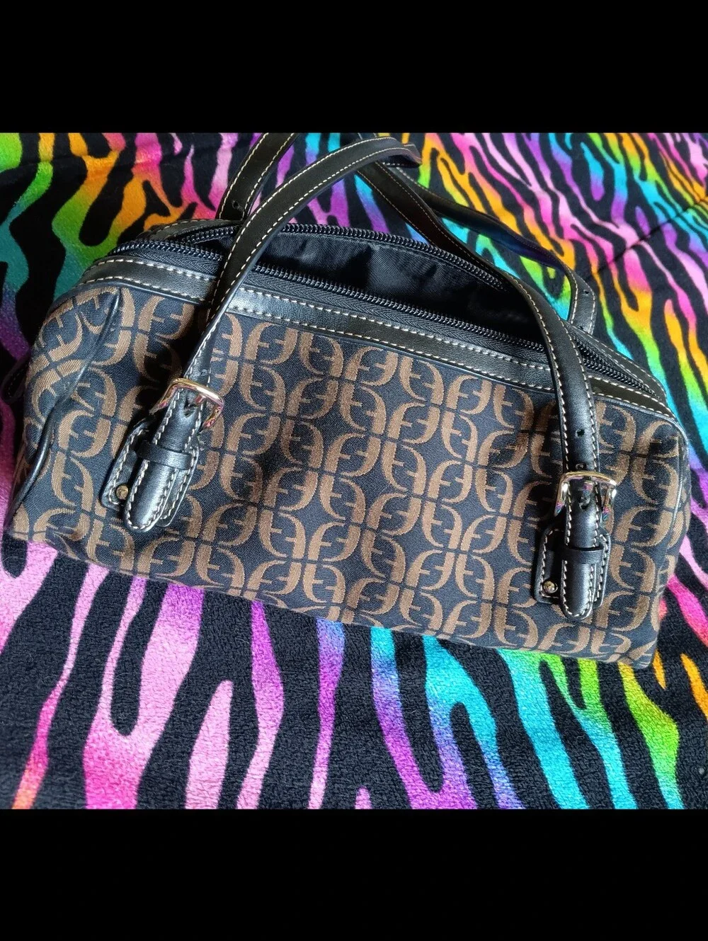 🖤 Y2K Fossil Monogram Jacquard Canvas Shoulder Bag Purse Vintage SL 8009